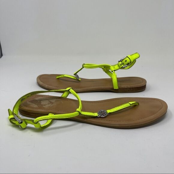Coach Shirley Sandals Yellow T-Strap Leather Flip Flops Women's 8.5B Green - Picture 6 of 9